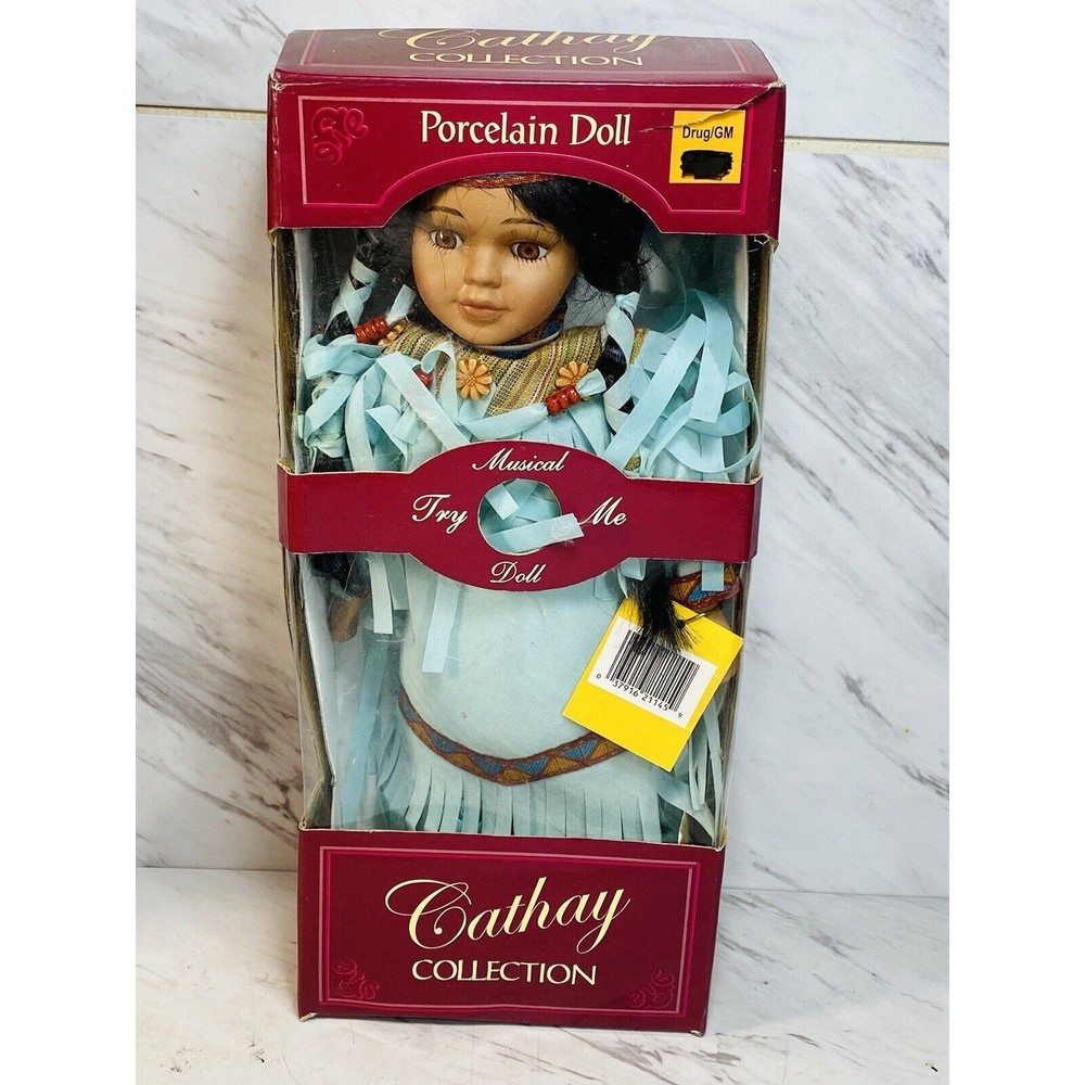Vintage Cathay Collection Porcelain Hand Crafted Native American Doll NEW 12”